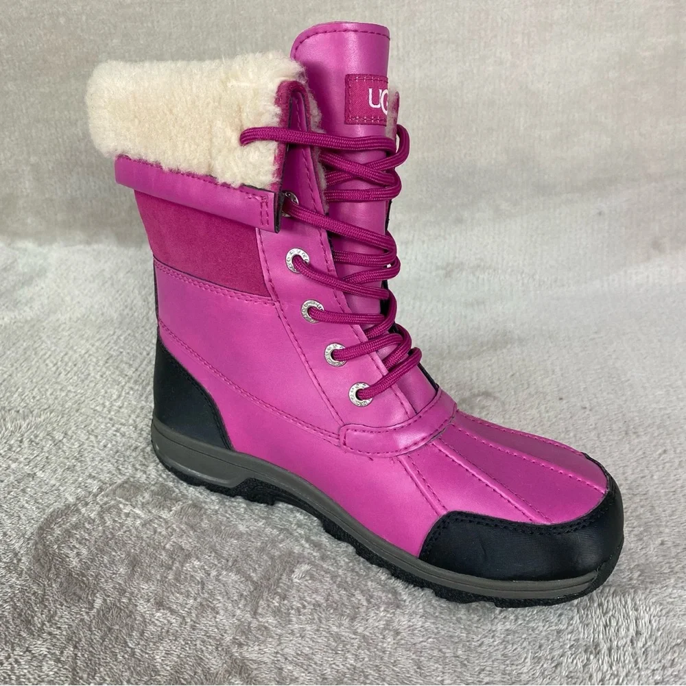 UGG Butte II Boots Girls‎ 5 Women 6 Pink Leather Waterproof Insulated Sheepskin